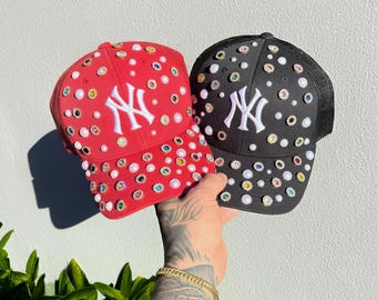 Rhinestone Embroidered NY Hat - Pearl Cap - Bling New York Hat - Custom Jewel Cap - Snapback - Baseball Cap - New York Baseball Fan - Jewel