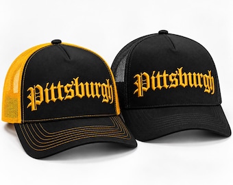 Pittsburgh Embroidered Trucker Cap, 3D Puff Embroidered, Football Gameday Hat, Pittsburgh Gift, Custom Personalized Snapback, Vintage Style