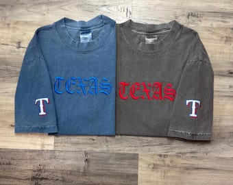 Oversized Embroidered Texas T-Shirt, Heavyweight Shirt, Baseball Fan, Vintage Style T-Shirt, Baseball Gift, Embroidered Texas T-Shirt