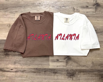 Embroidered Atlanta Baseball T-Shirt, Vintage Style Comfort Colors Tee, Retro Georgia Shirt, Custom Embroidered Gift, Atlanta Football Fan