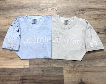 Los Angeles Embroidered Shirt, Tie Dye LA T-Shirt, Comfort Colors, Vintage Style Tee, Custom Embroidery Gift, Baseball Shirt, LA Fan