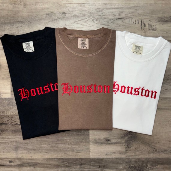 Embroidered Houston Texas T-Shirt - Houston Shirt - Comfort Colors - Vintage Houston Shirt - Rockets Fan - Houston Texas - Basketball Tee