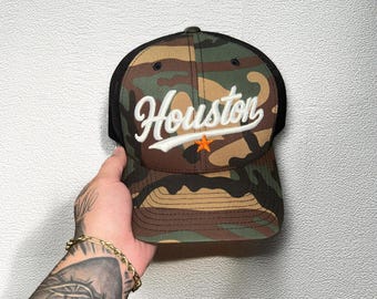 Houston Embroidered Trucker Cap - Vintage Style Baseball Snapback - Texas Embroidery Hat - Custom Sports Hat - Houston Fan - Custom Gift
