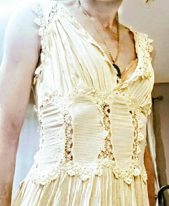 20s Cotton Dimity and Lace Dress sz XS