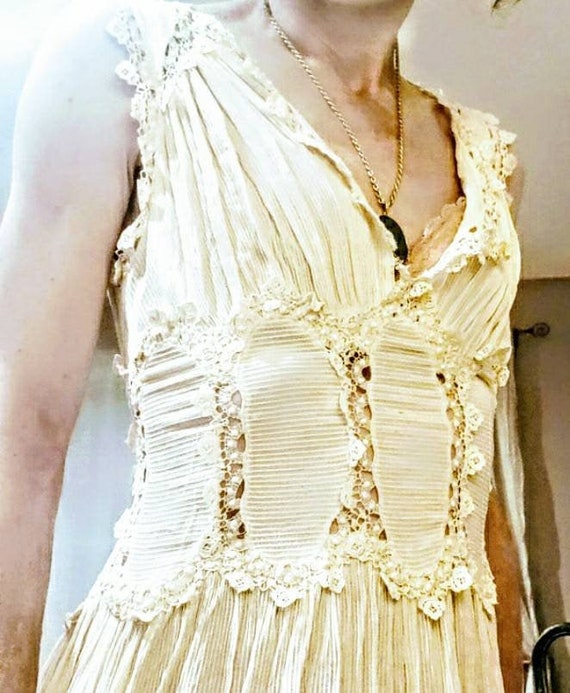 20s Cotton Dimity and Lace Dress sz XS