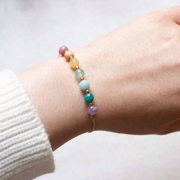 Chakra Bracelet | 7 Crystal Macrame Bracelet | Boho Hippie | Healing Spiritual Jewelry | Yoga | Meditation | Pastel Chakra | Handmade