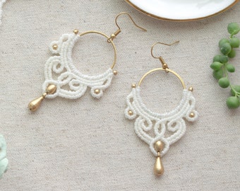 Big Macrame Earrings | Bohemian Bride | Ivory Hoop Earrings