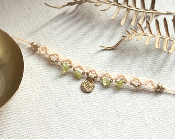 Peridot Boho Bracelet | Micro Macrame | Sun Pendant | Festival Fashion