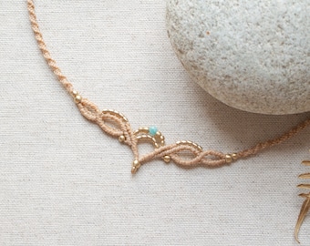 Macrame Choker with faceted Amazonite | Boho Diadem | Bohemian Handmade Jewelry | Hippie Tiara | Golden Headpiece | Bohemian Bridal Circlet