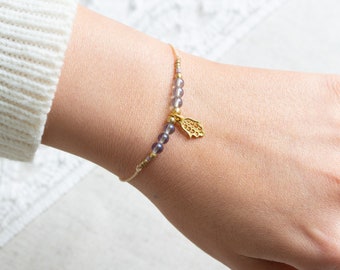 Dainty Macrame Bracelet | Delicate Protection Bracelet with Rock Crystal | Handmade Jewelry | Hand Of Fatima | Minimalist Everyday Bracelet