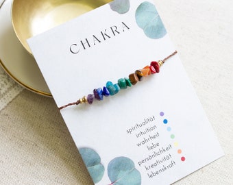 Geschenkkarte Chakra Armband |  Schmuckkarte Postkarte Makramee Armband | 7 Heilsteine Chakra | Yoga Meditation | Spiritueller Schmuck