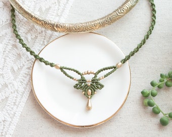 Collar tiara macramé | Verde musgo | bohemia chic