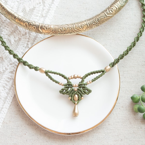 Collar tiara macramé | Verde musgo | bohemia chic