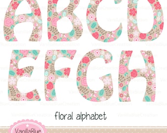 Clipart Kit alphabet floral, clipart letters, clipart floral, clipart invitation, floral letter, personalized alphabet