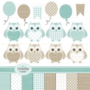 Owl clipart, owl vector, owl baby, birthday invitation, birth announcement, digital paper and vector