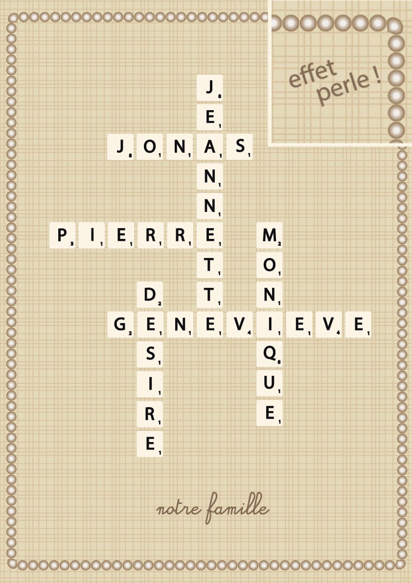 Affiche Cadeau Famille, Affiche Personalisée Scrabble, Fête Des Mères, Pères, Prénom Famille