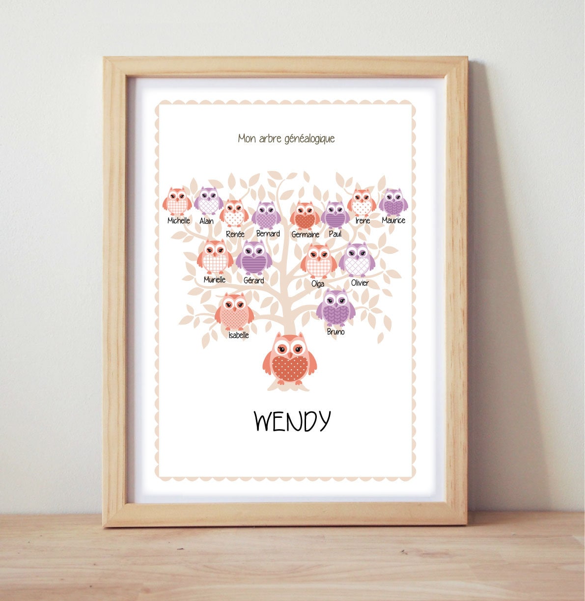 Arbre Généalogique, Affiche Chambre d'enfant, Cadeau de Naissance, 7 ou 15 Noms à Personnaliser, Pos