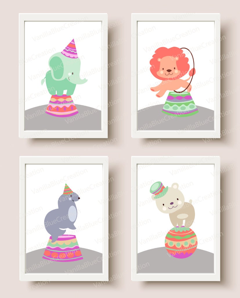 Affiches Animaux Lot de 4, Affiche Chambre d'enfant, Cadeau Naissance, à Personnaliser, Du Cirque