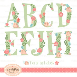 Clipart Kit alphabet floral, clipart letters, clipart floral, clipart invitation, floral letter, personalized alphabet