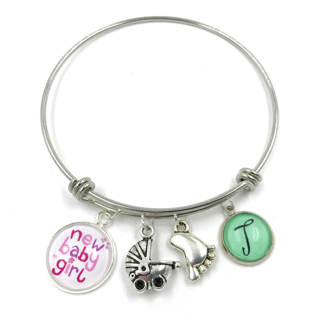 Personalised Baby Girl Charm Bracelet Bangle Personalized Etsy