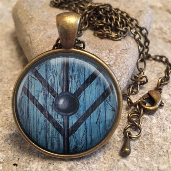 Pendientes de estilo Viking-Lagertha Escudo Doncella azul