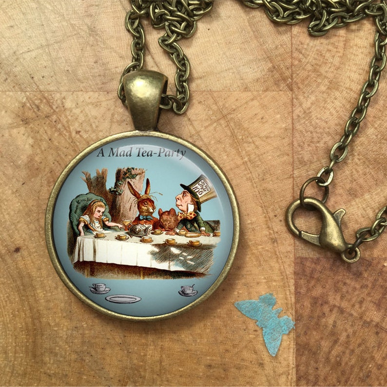Alice in Wonderland Mad Tea Party Sayings Dome Round Cabochon Necklace Pendant Gift UK