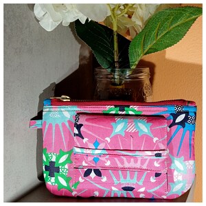 Trousse femme rose d'été, porte carte trousse, pochette coloré, sac fait main