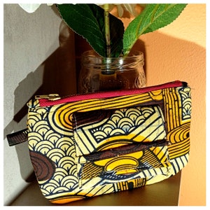 Porte-monnaie marron femme, Porte carte coloré, Pochette tissu fait amin