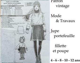 Vintage Wrap Skirt Sewing Pattern, Girl and Doll, Mode & Travaux (4-12 yrs)