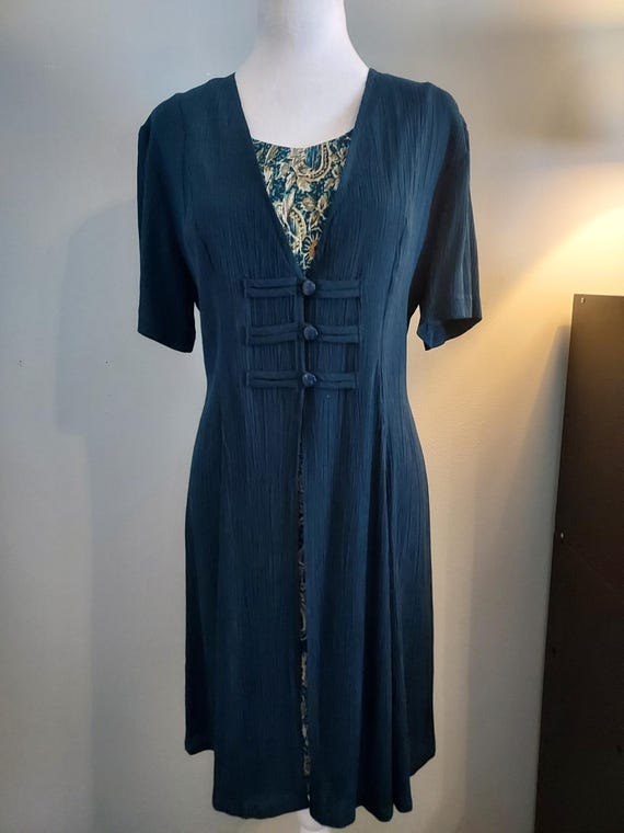 Vintage 1990s 'betsy Lauren' Navy Blue Midi Layered Dress With Short  Sleeves and Corset Back, Size 6 - Etsy