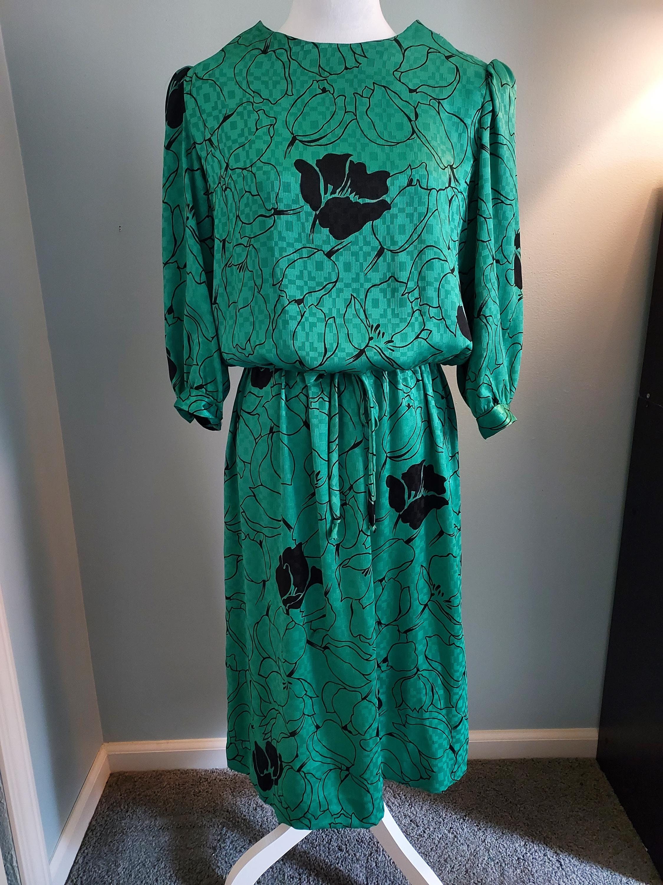 slim fit dress slacks Victor Costa 1980s Vintage Dress Iridescent Green Evening Gown 6/8 – Modig