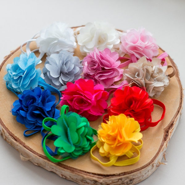 Baby headband with chiffon flower and great color choices, baby photoshoot, newborn photoshoot, photoshoot props, photoprop