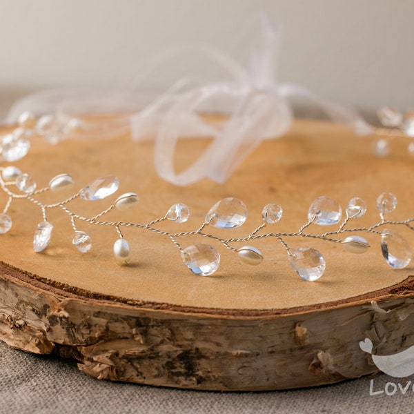 Bridal Wreath, stripes, crystal beads