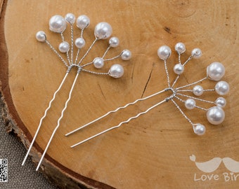 1 x Braut Kopfschmuck Haarnadeln mit Perlen silber