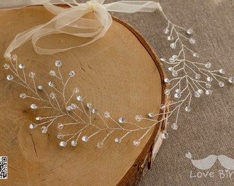 Bridal Wreath, stripes, crystal beads
