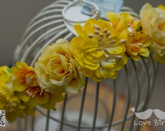 Corona de flores de novia - amarillo, corona de pelo nupcial, tocado