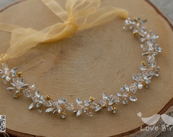 Bridal wreath hair ornament, crystal rhinestone hairband