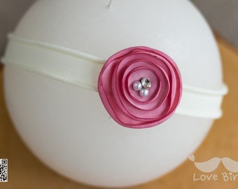 Haarband Blume für Babies und Kleinkinder in ivory-pink, Fotoprop für Newborn Fotoshootings, Haarband für Mädchen