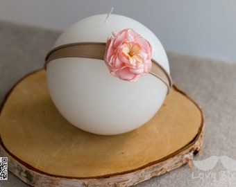 Fleur de bandeau pour les bébés et les bambins en beige Rose saumon, Fotoprop pour des séances de photo nouveau-né, bande de cheveux pour filles