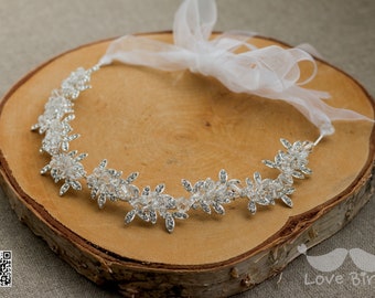 Bridal wreath hair ornament, crystal rhinestone hairband