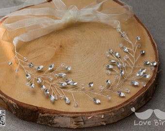 Bridal Wreath, stripes, crystal beads