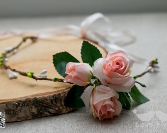 Cheveux nuptiales de couronne - rose, fleur mariée, coiffure