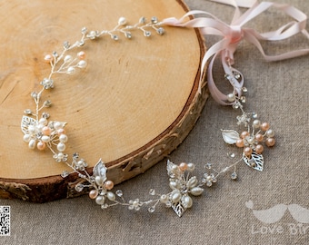 Brautkranz, Haarranke, Blumen Perlen Haarband