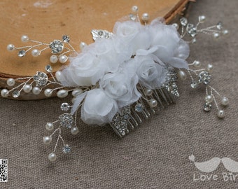 Bride pearl ornament headdress tiara hair comb