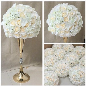 50cm diameter artificial flower centre piece on 70cm tall gold or silver flower vase