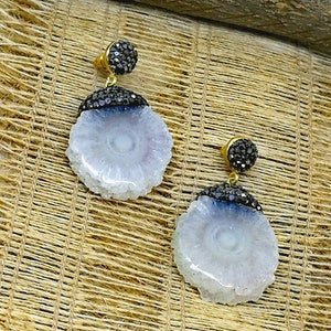Agate Druzy Earrings,Swarovski,Brass,Nickel Free,Semi-Precious stones,Drop Earrings,Dangle Earrings image 1