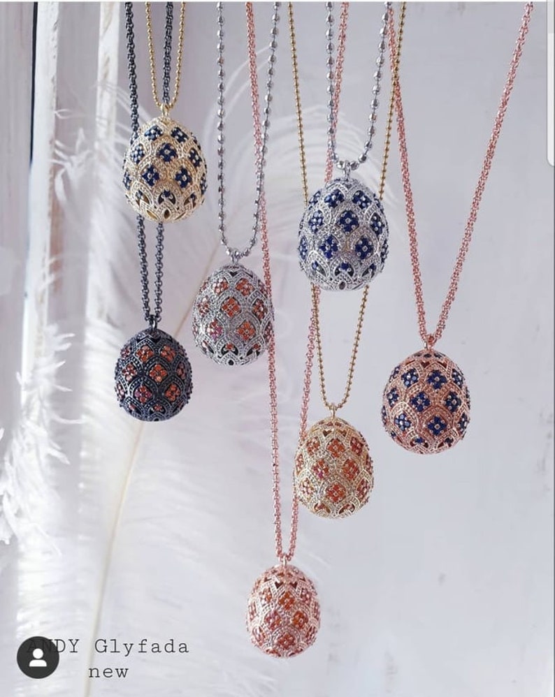 Handmade Easter Eggs with Zircons and Stainless Steel Chain image 1