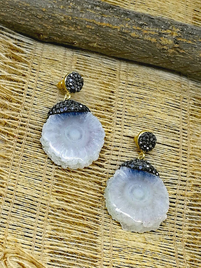 Agate Druzy Earrings,Swarovski,Brass,Nickel Free,Semi-Precious stones,Drop Earrings,Dangle Earrings image 1