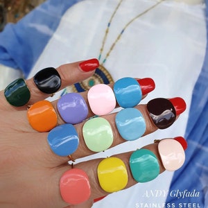 Stainless Steel Ring with Enamel Adjustable