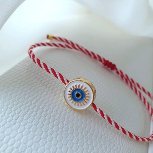 Handmade March Evil Eye Bracelet with Beads Elements in Macrame Cotton Cord